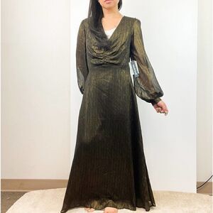 ModCloth Size S Midi Long A-Line Dress Black Gold NWT